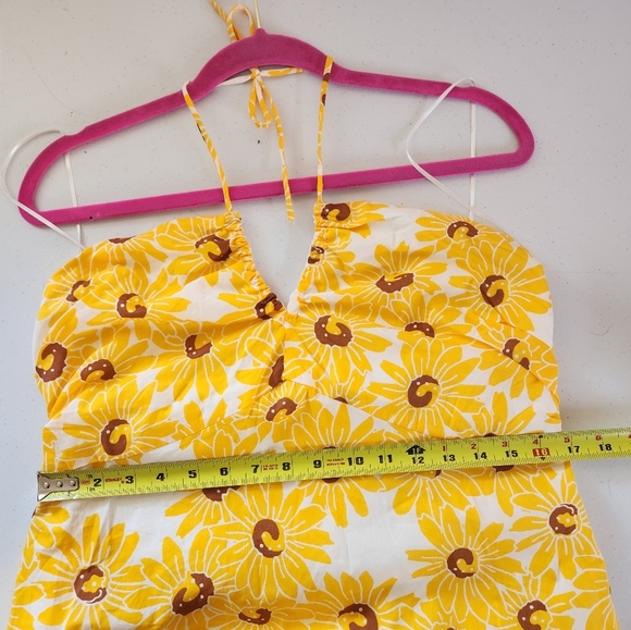 Mango Sunflower Cotton Maxi Dress Halter Sleeveless Size XL NEW NWT Boho Yellow - Picture 11 of 12
